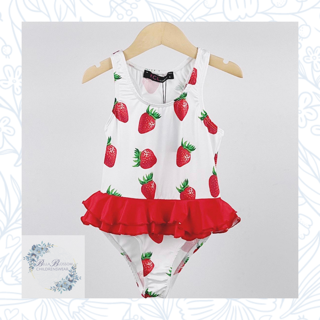 Strawberry Print Frilled Swimsuit Bella Blossom Childrenswear